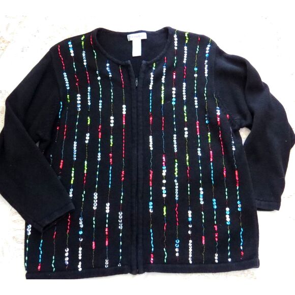 Dress Barn Woman Vintage Embellished Full Zip Cardigan Sweater 18/20 EUC - Picture 1 of 7